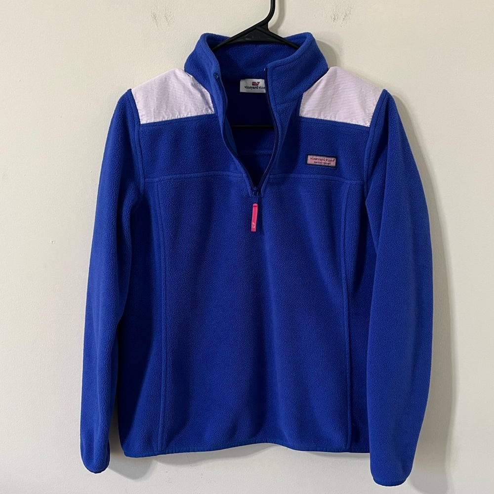 Vineyard Vines Blue Pink Stripe Detail Pullover Fleece Quarter Zip Sweatshirt XS - Picture 5 of 10